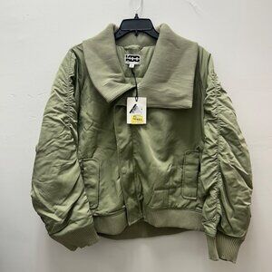 K-171 KBB By Kahlana Womens  Size Large Olive Green Bomber Jacket w/ Ribbed Coll
